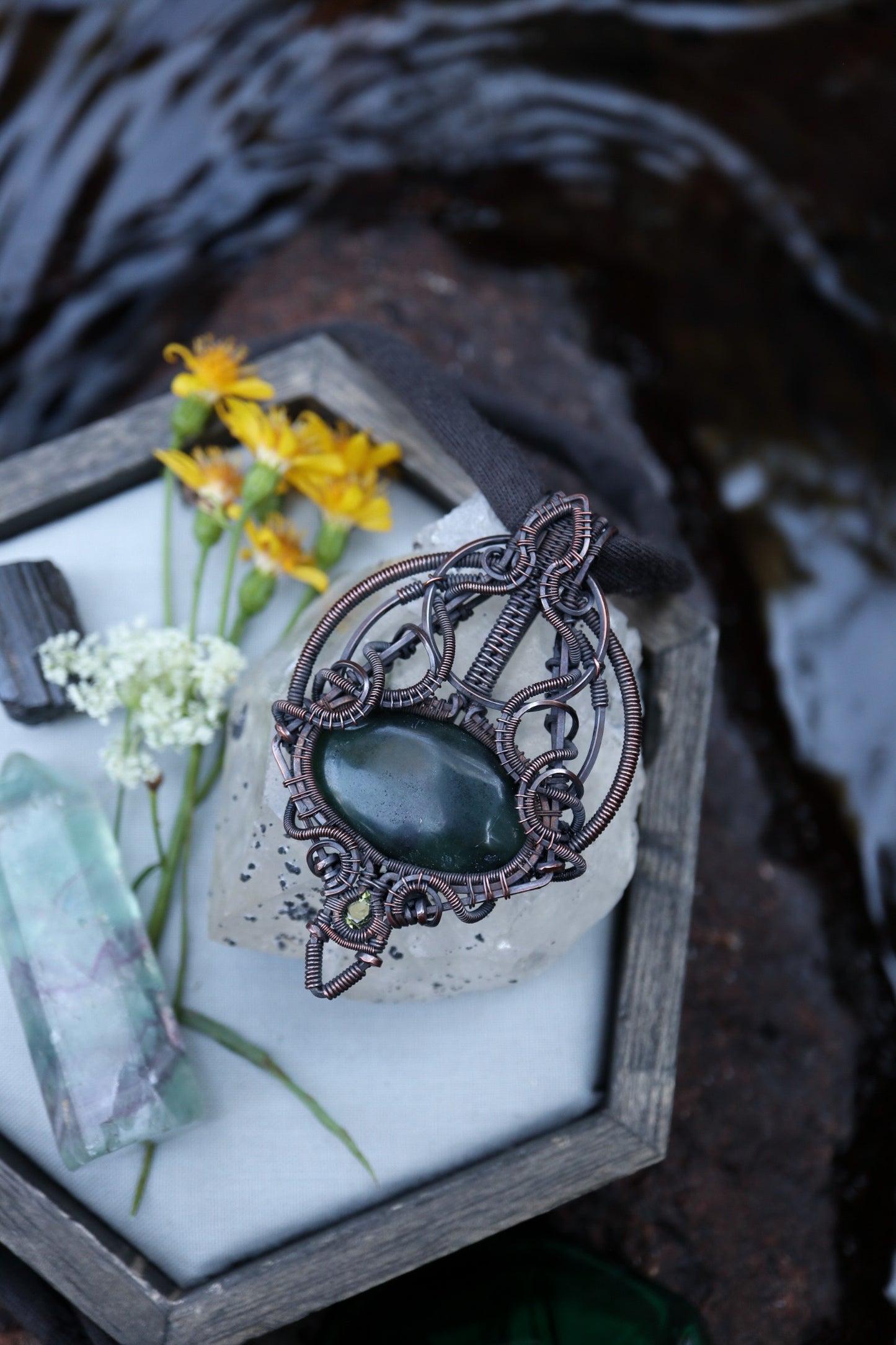 Jade and Peridot set in Copper