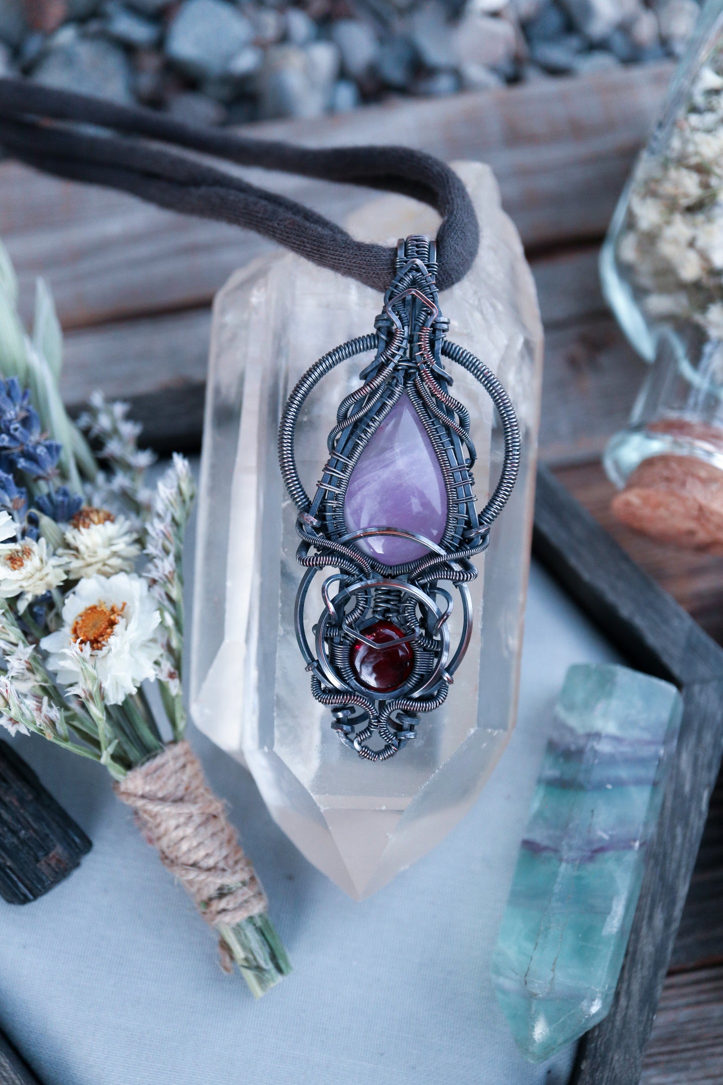 Amethyst and Garnet in Copper