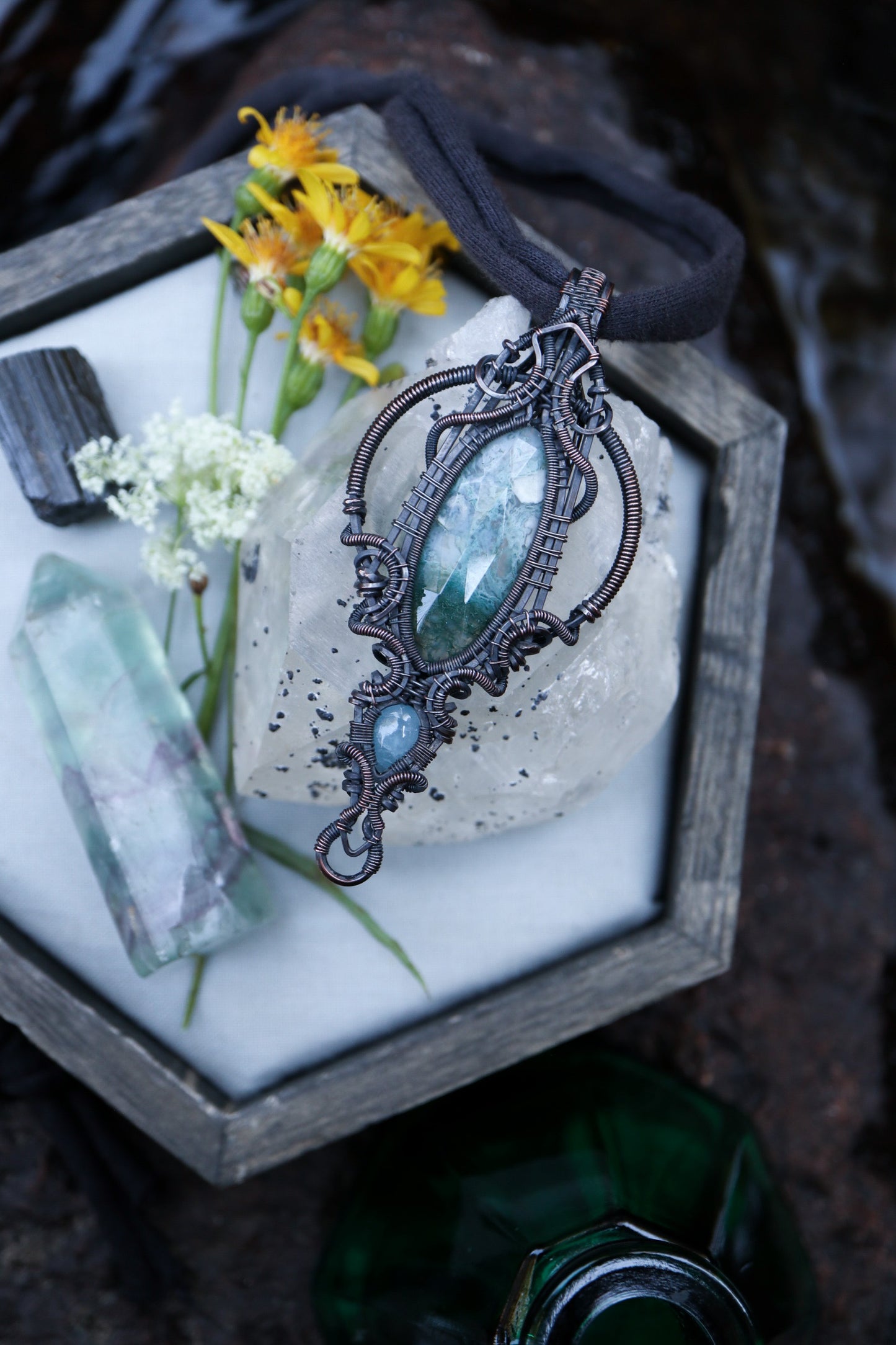 Moss Agate and Aquamarine set in Copper