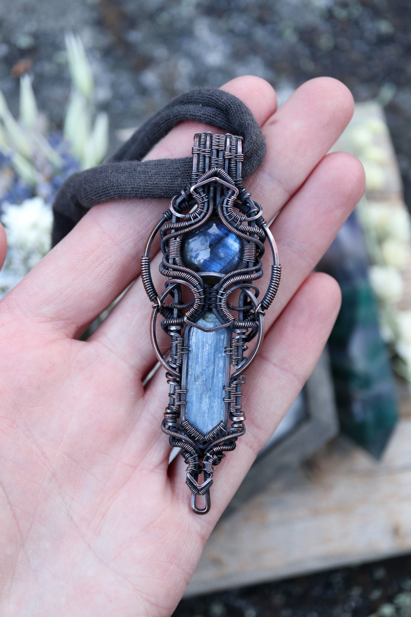 Kyanite and Labradorite Copper Pendant