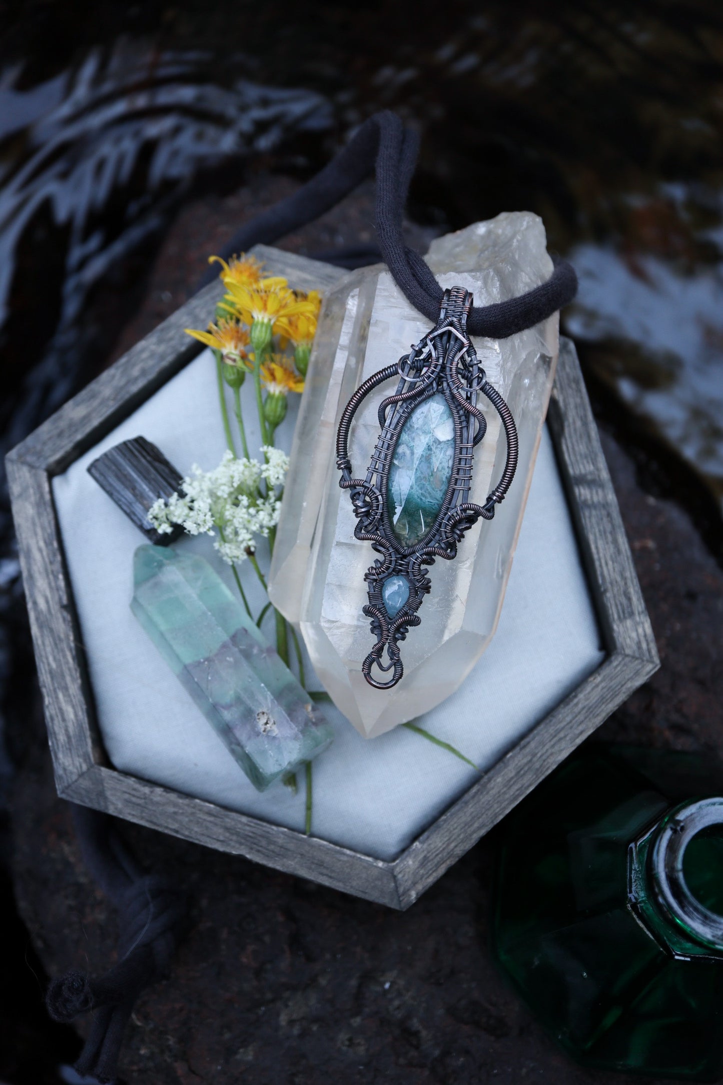 Moss Agate and Aquamarine set in Copper