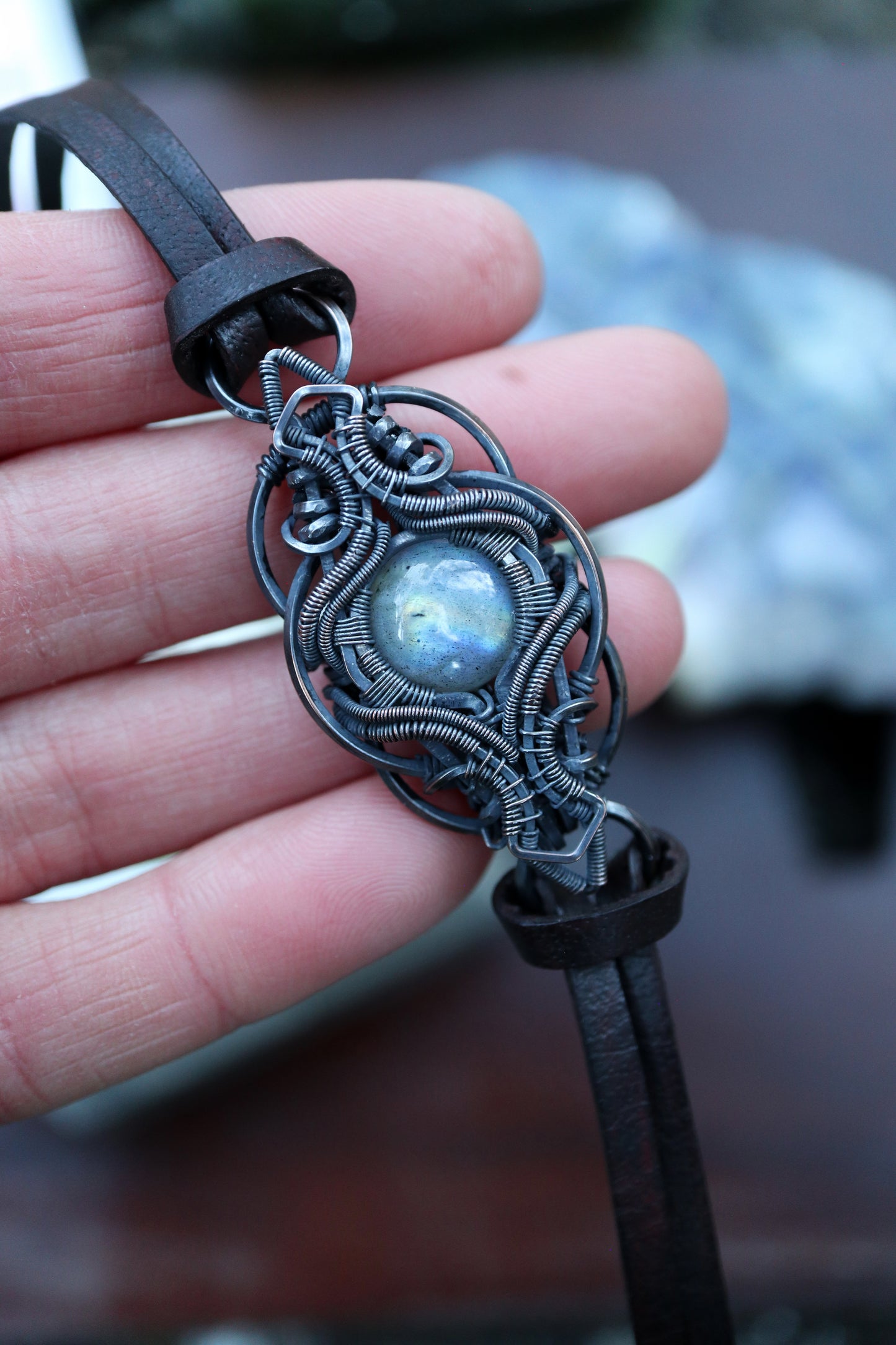 Labradorite set in Copper on Leather Choker