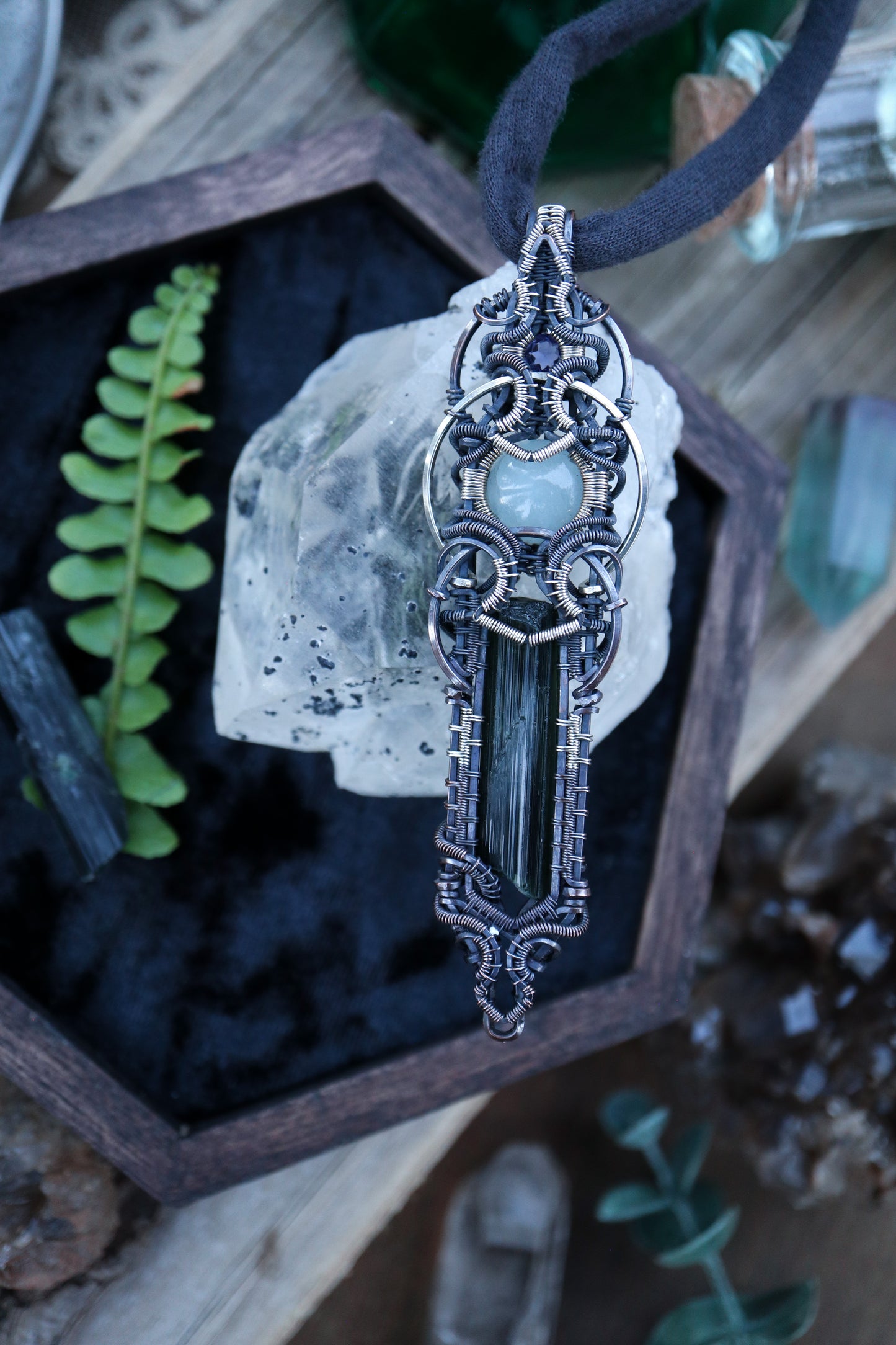 Green Tourmaline with Aquamarine and Iolite