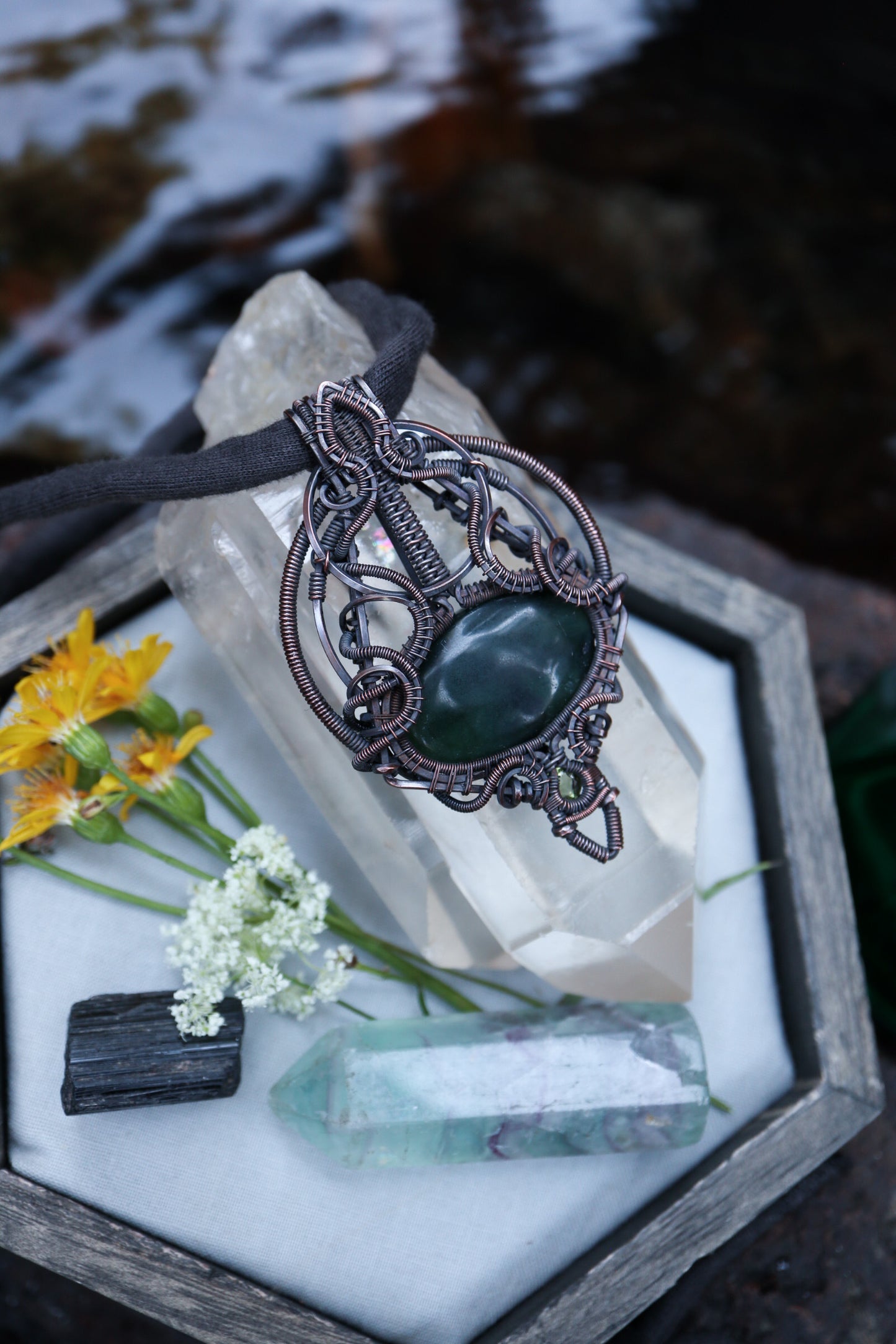 Jade and Peridot set in Copper