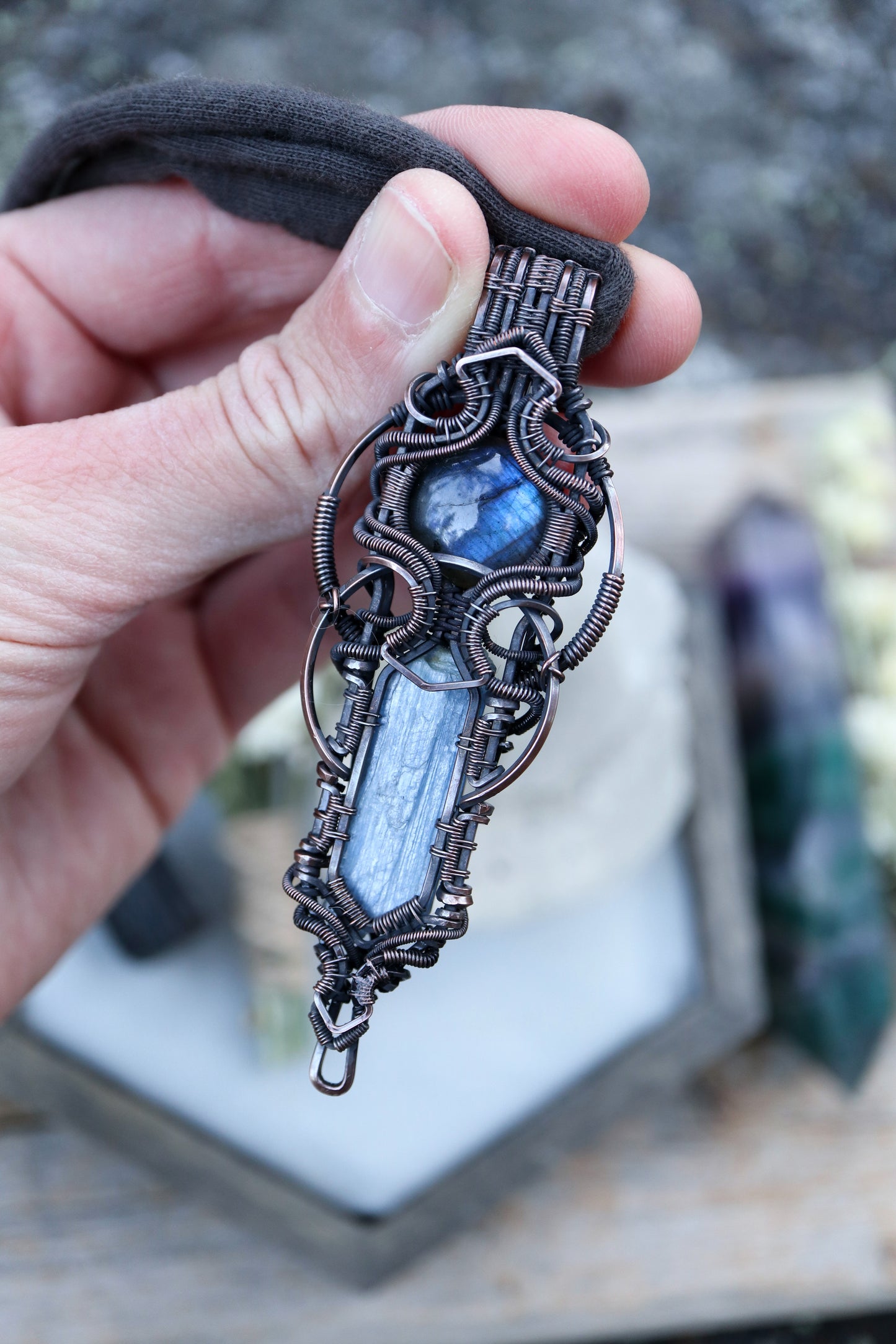 Kyanite and Labradorite Copper Pendant