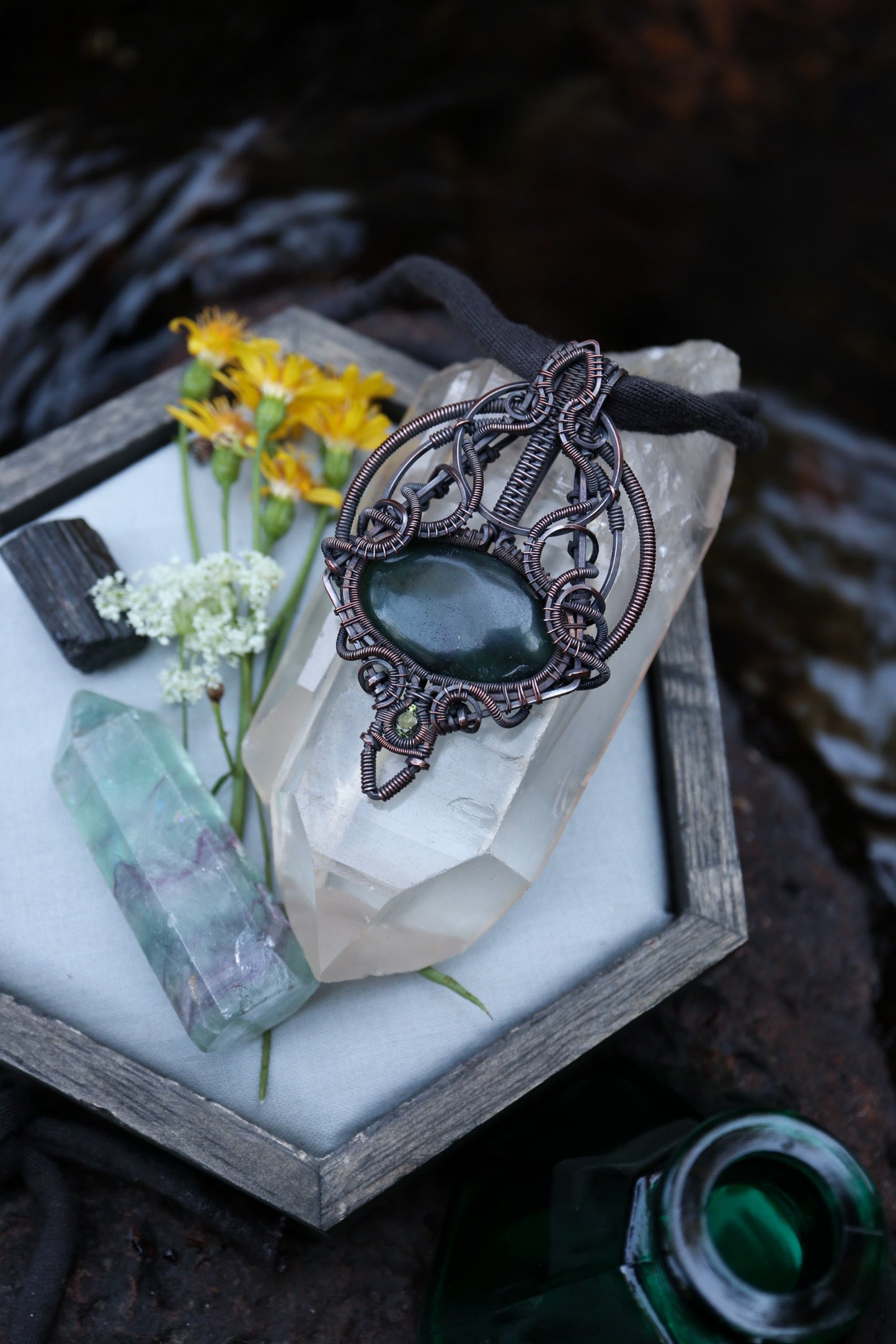 Jade and Peridot set in Copper