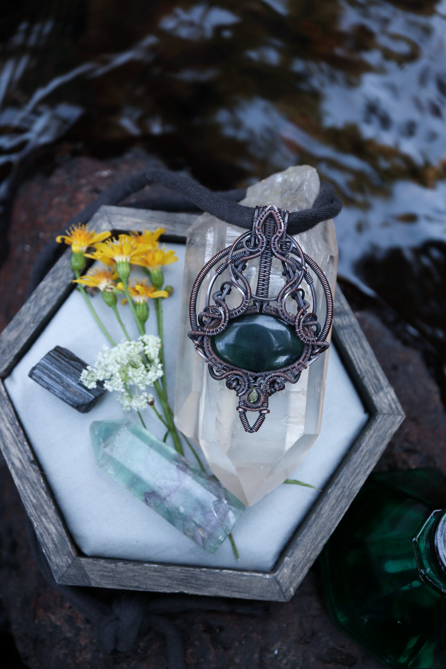 Jade and Peridot set in Copper