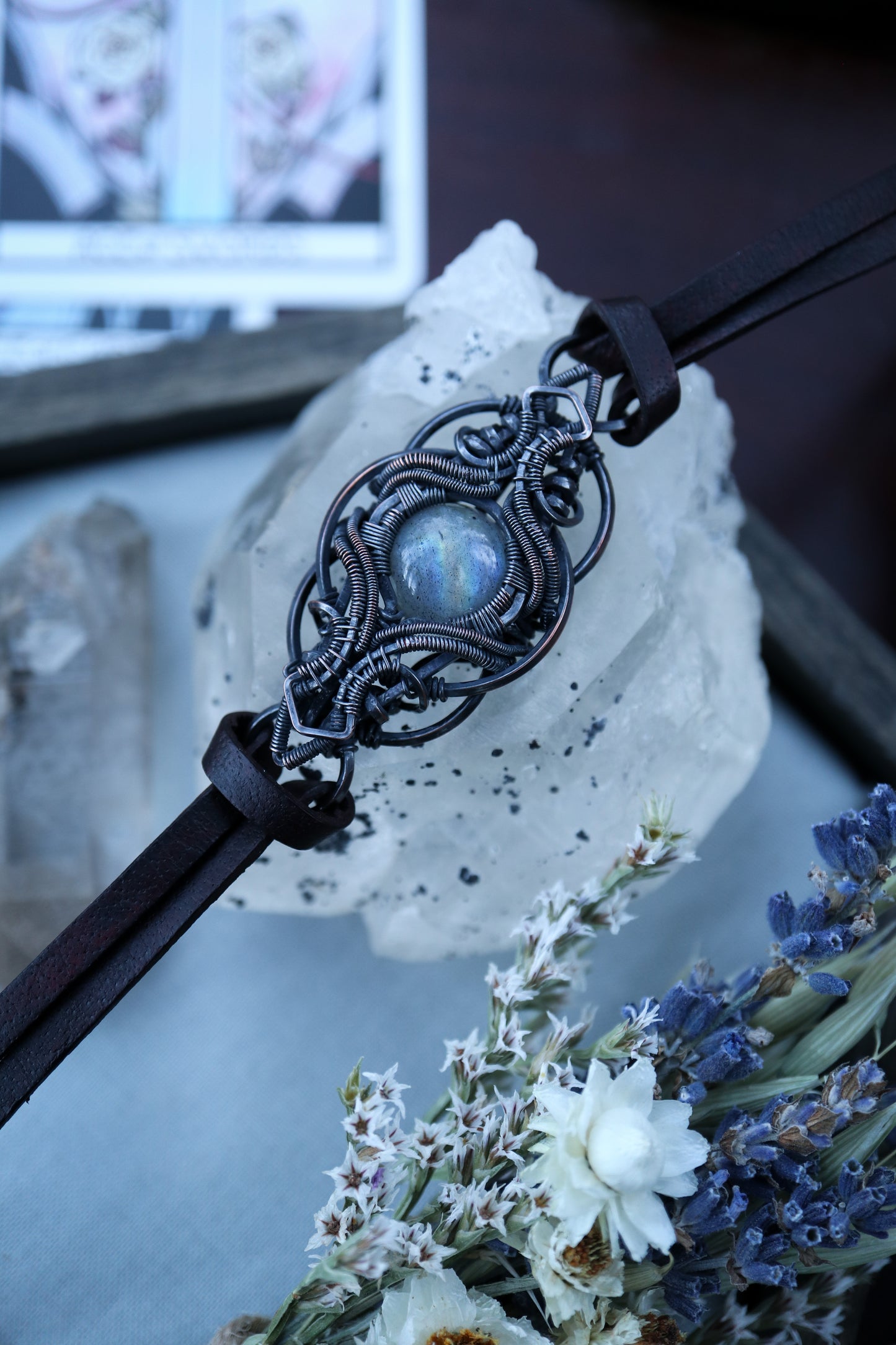 Labradorite set in Copper on Leather Choker