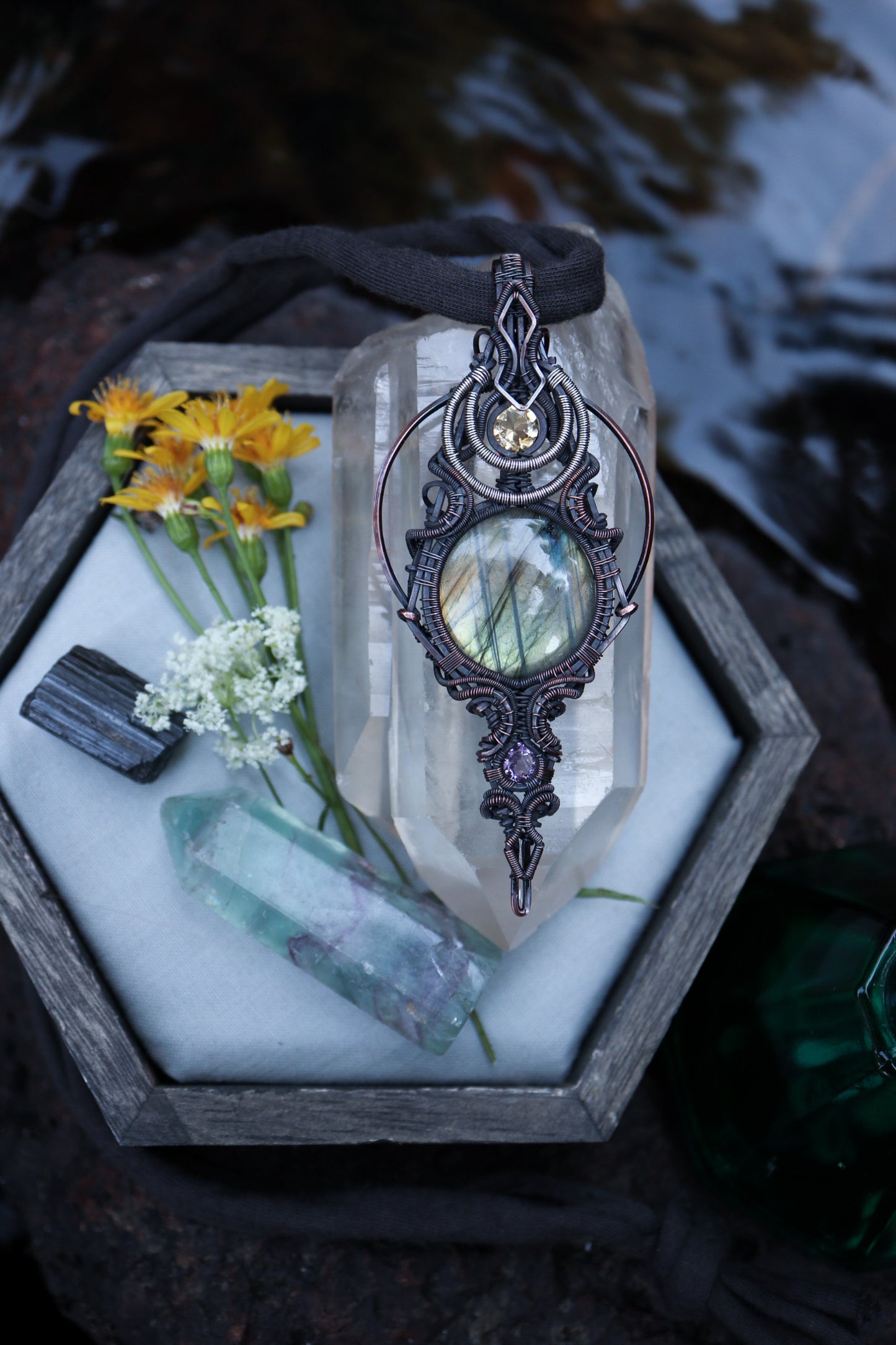 Labradorite with Amethyst and Citrine set in Copper