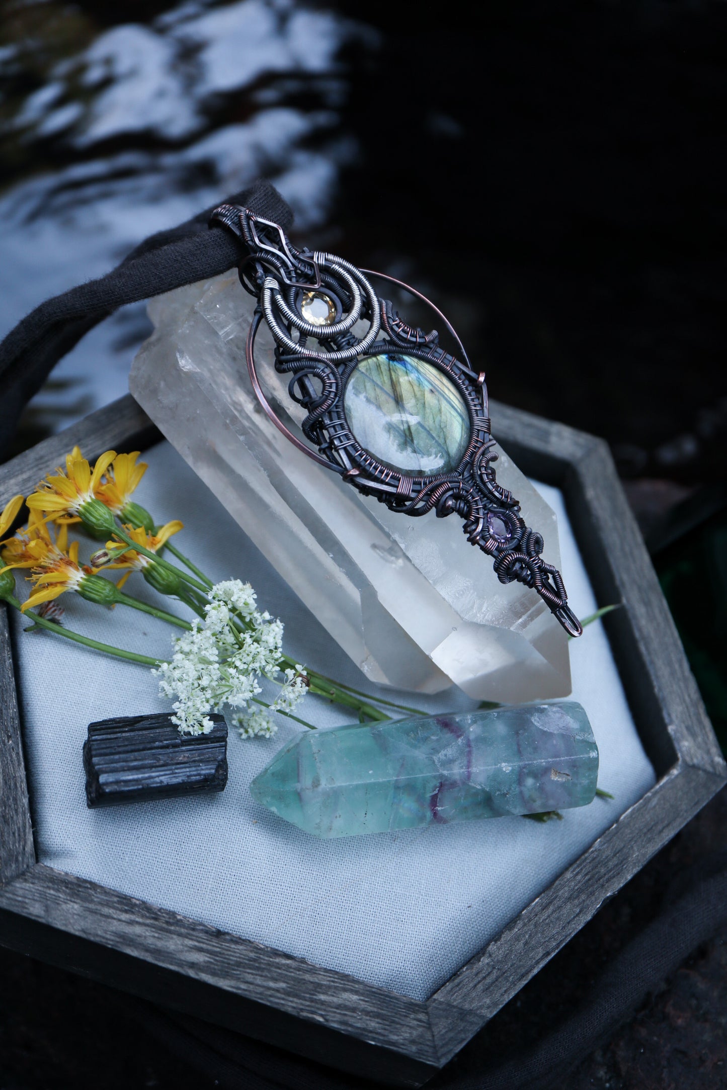 Labradorite with Amethyst and Citrine set in Copper
