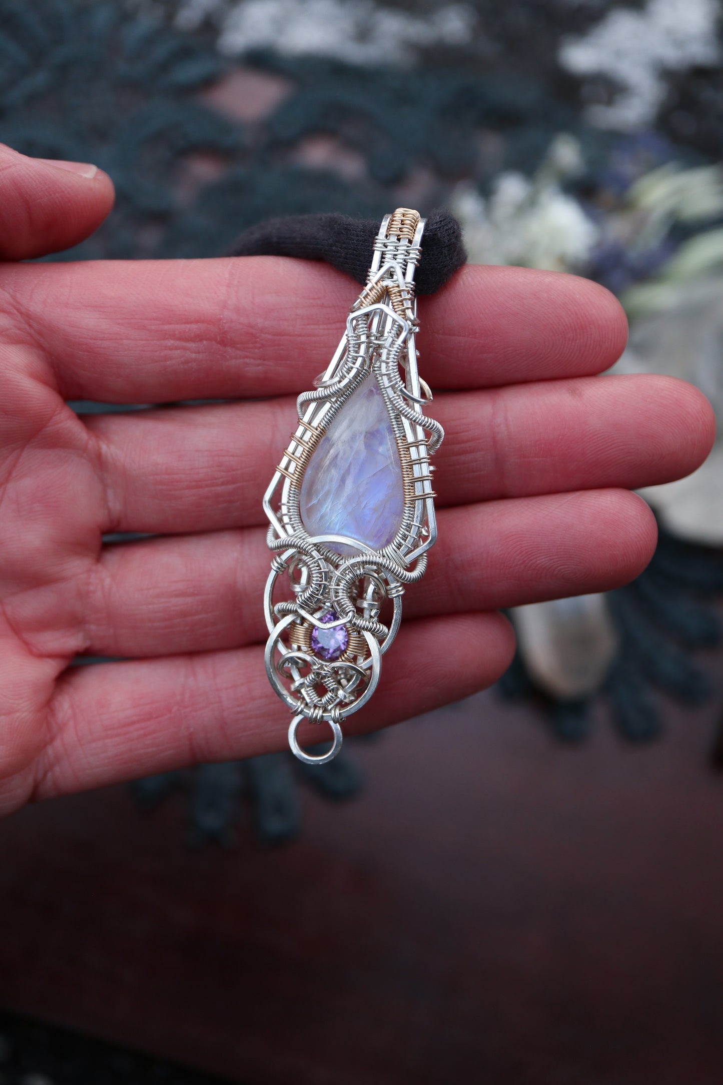 Moonstone and Amethyst in Silver and Gold