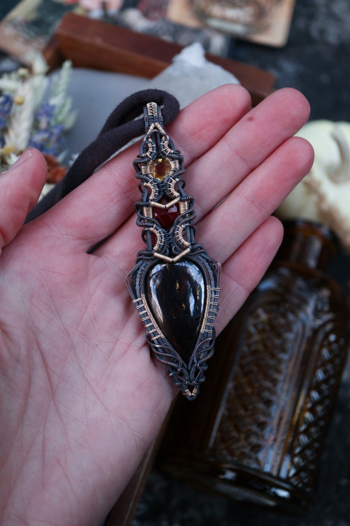 Tiger Iron, Hessonite Garnet and Citrine set in Copper with Gold