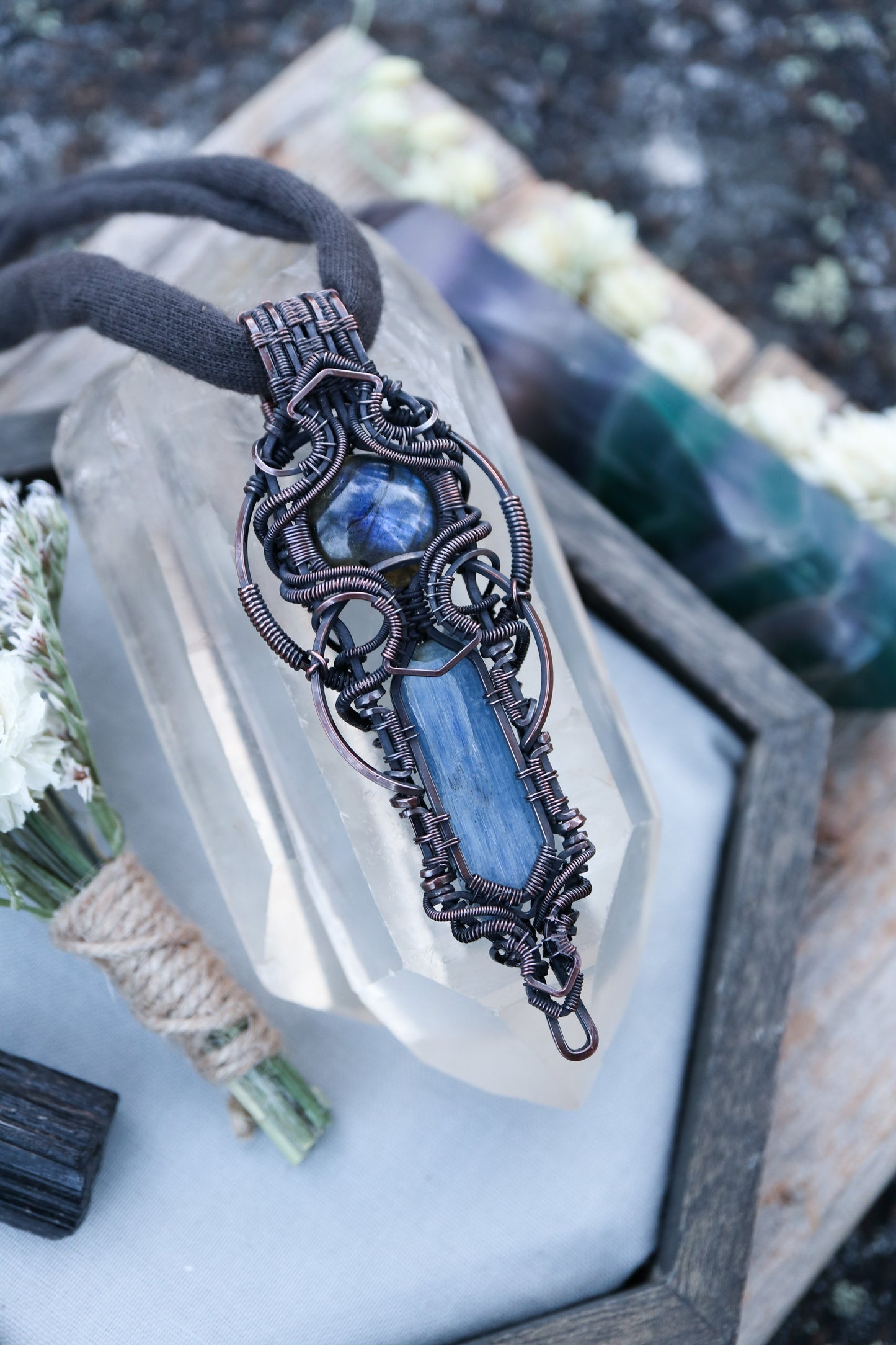 Kyanite and Labradorite Copper Pendant