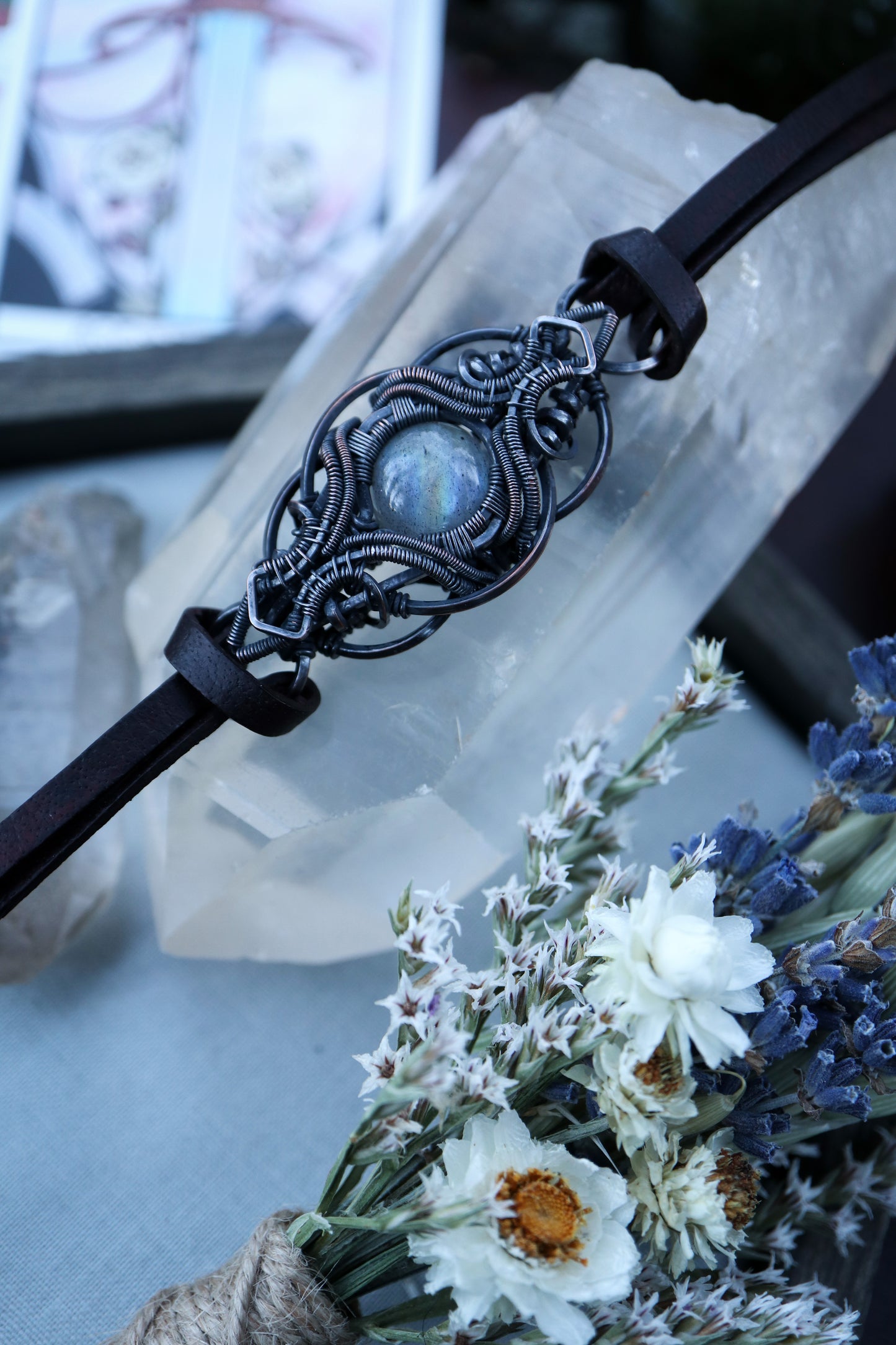 Labradorite set in Copper on Leather Choker