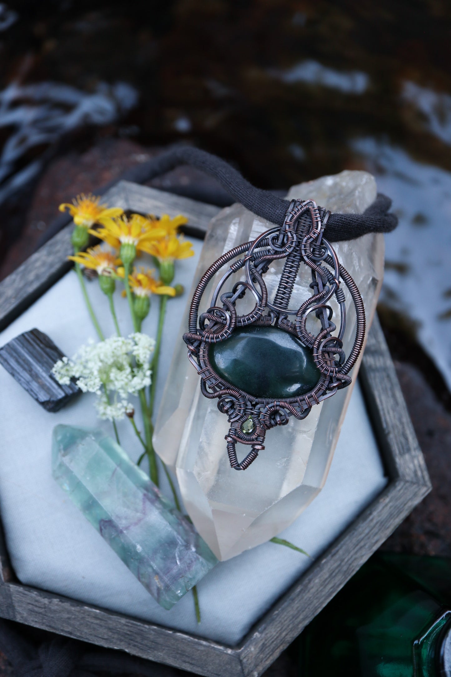 Jade and Peridot set in Copper