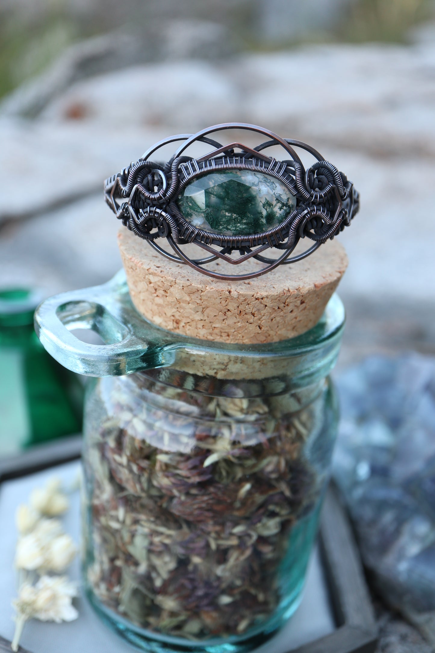 Moss Agate Copper Bracelet S/M