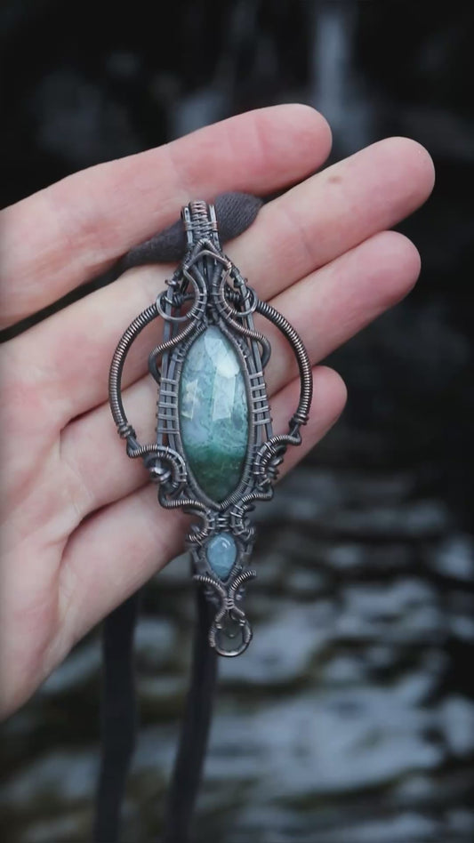 Moss Agate and Aquamarine set in Copper