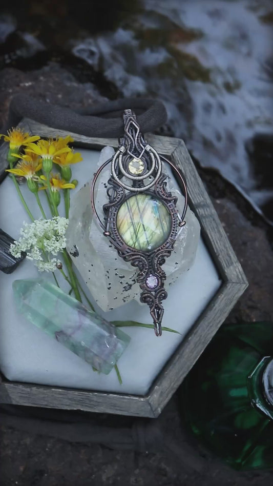 Labradorite with Amethyst and Citrine set in Copper